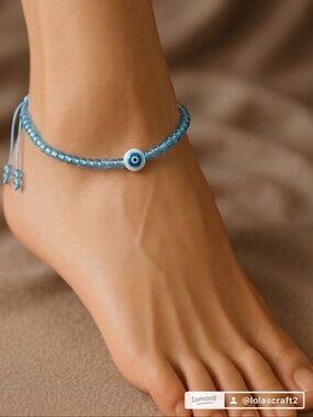 Blue Beaded Evil Eye Anklet